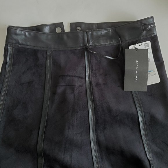 Zara Black Faux Leather A-Line Midi Skirt, Small - Picture 8 of 9